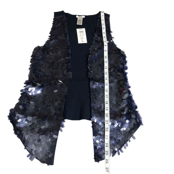Cache Cardigan Vest Womens S Blue Sequined Sleeveless Open Ribbed Career Chic - Picture 11 of 12